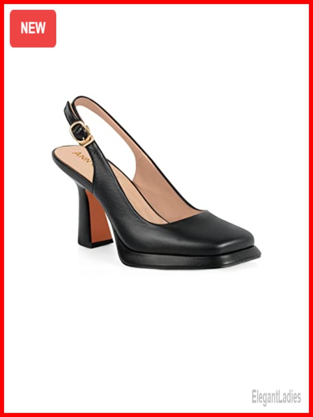 ANN CREEK Faux Leather Platform Slingback Heels Square Toe Business